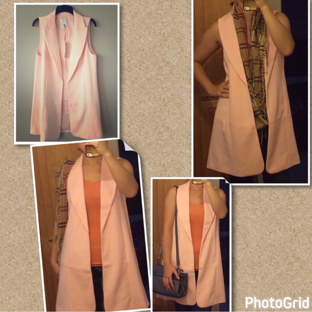 ELLE Womens Medium Sleeveless Blazer Vest Overcoat Duster Seashell Pink NWT $60